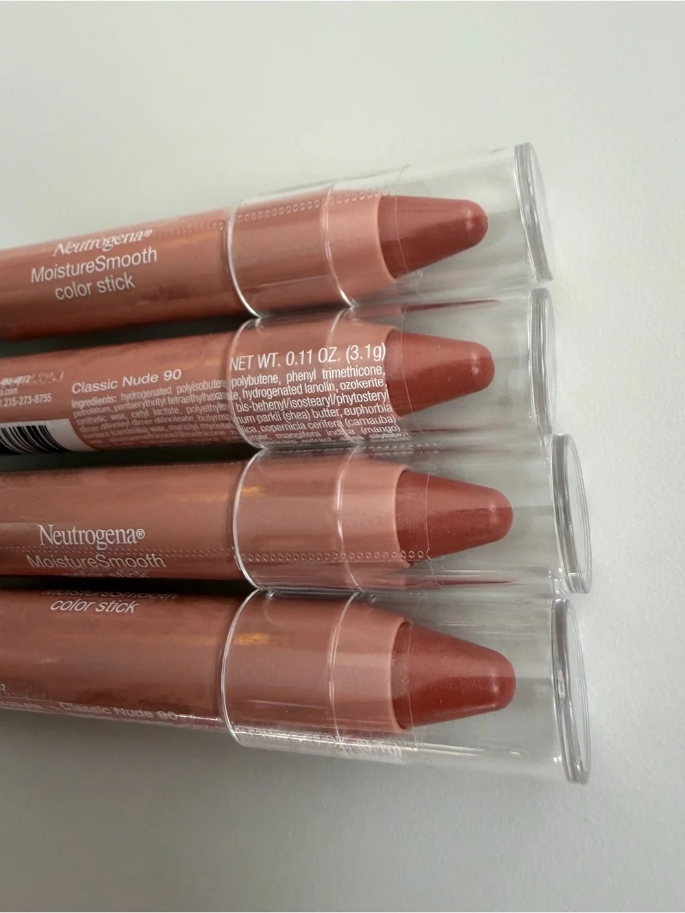 (4) Neutrogena MoistureSmooth Lip Color Stick  Classic Nude #90 Sealed